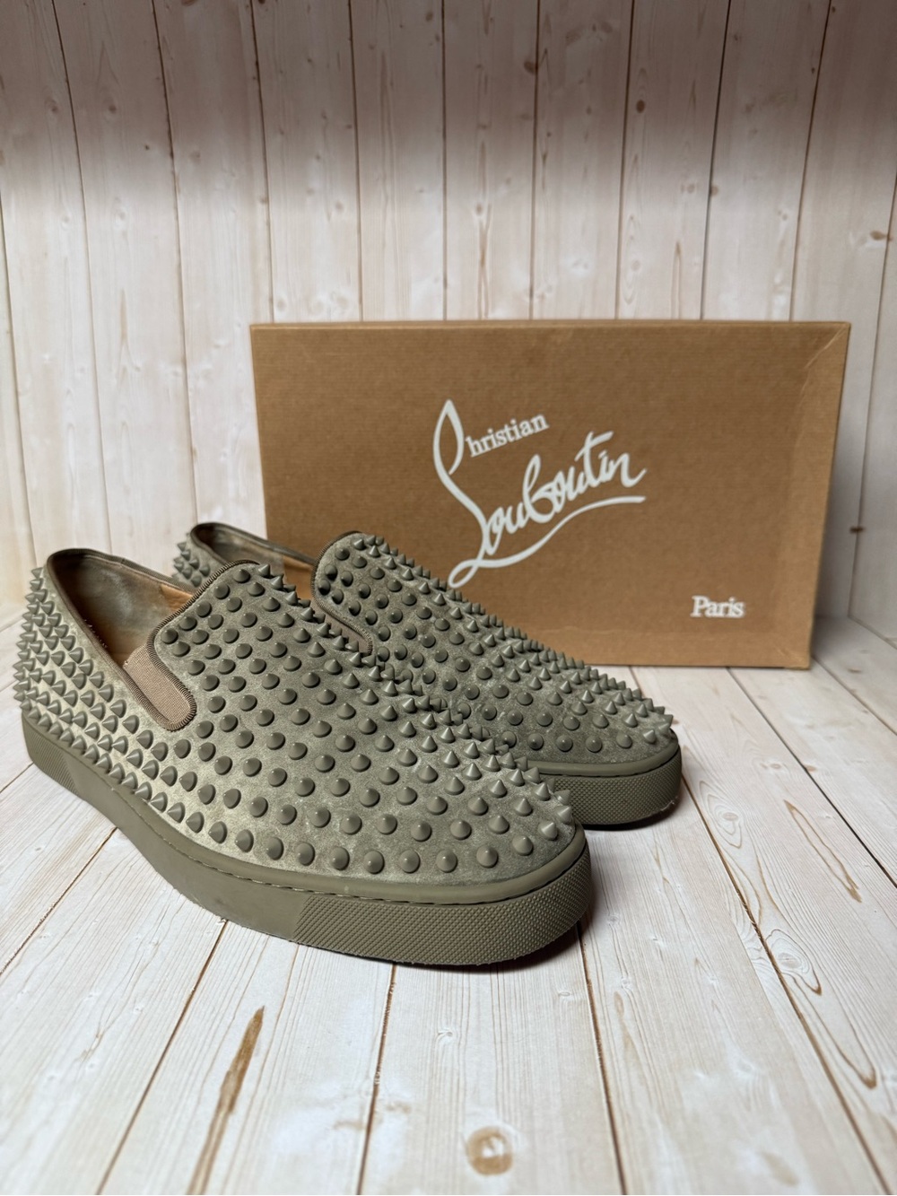 Christian Louboutin ‘Roller-Boat‘ Flat Spiked Suede Sneaker Green Sz 44.5 / 11.5